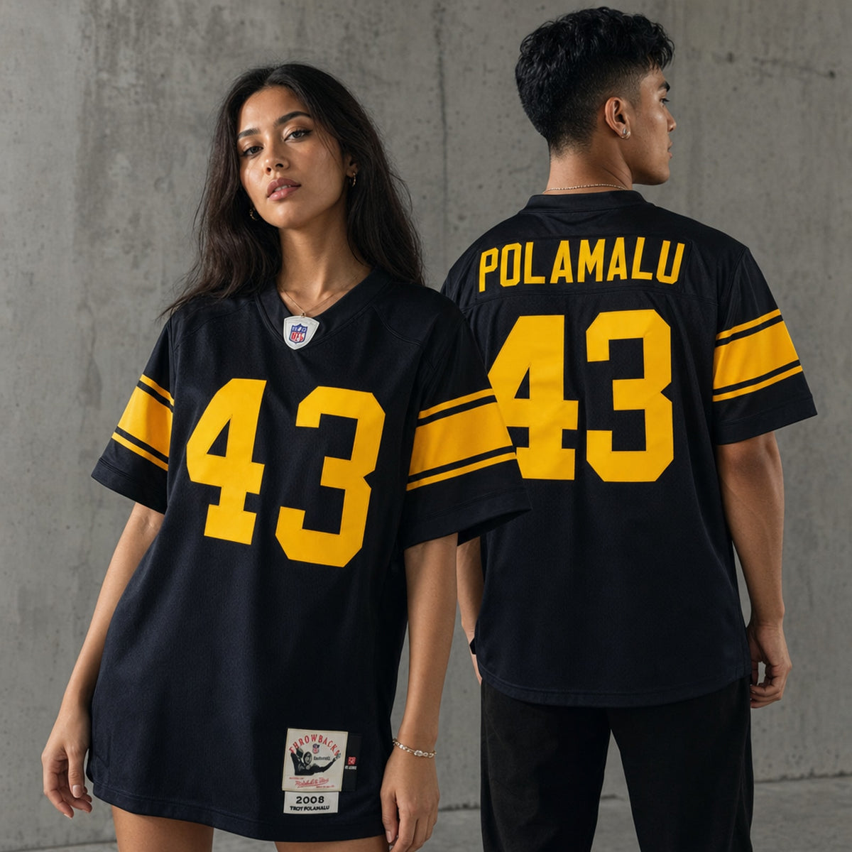 Men's Pittsburgh Steelers 2008 Troy Polamalu Mitchell & Ness Black Throwback Retired Player Jersey JS9531 - 2