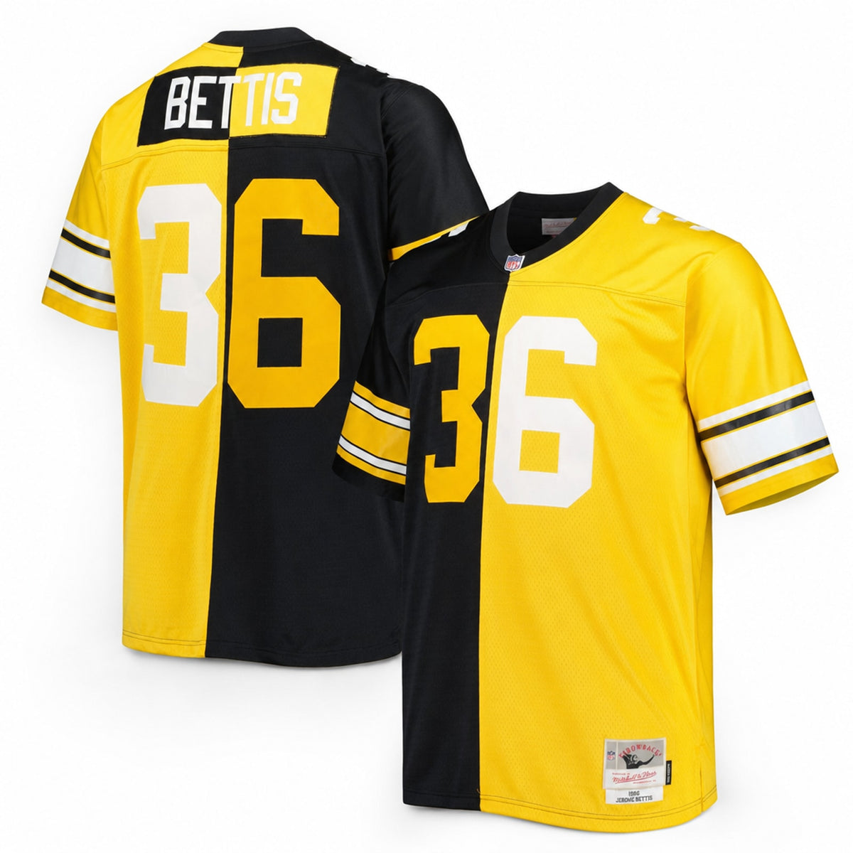 Men's Pittsburgh Steelers Jerome Bettis Mitchell & Ness Black/Gold Big & Tall Split Legacy Retired Player Jersey JS5903 - 1