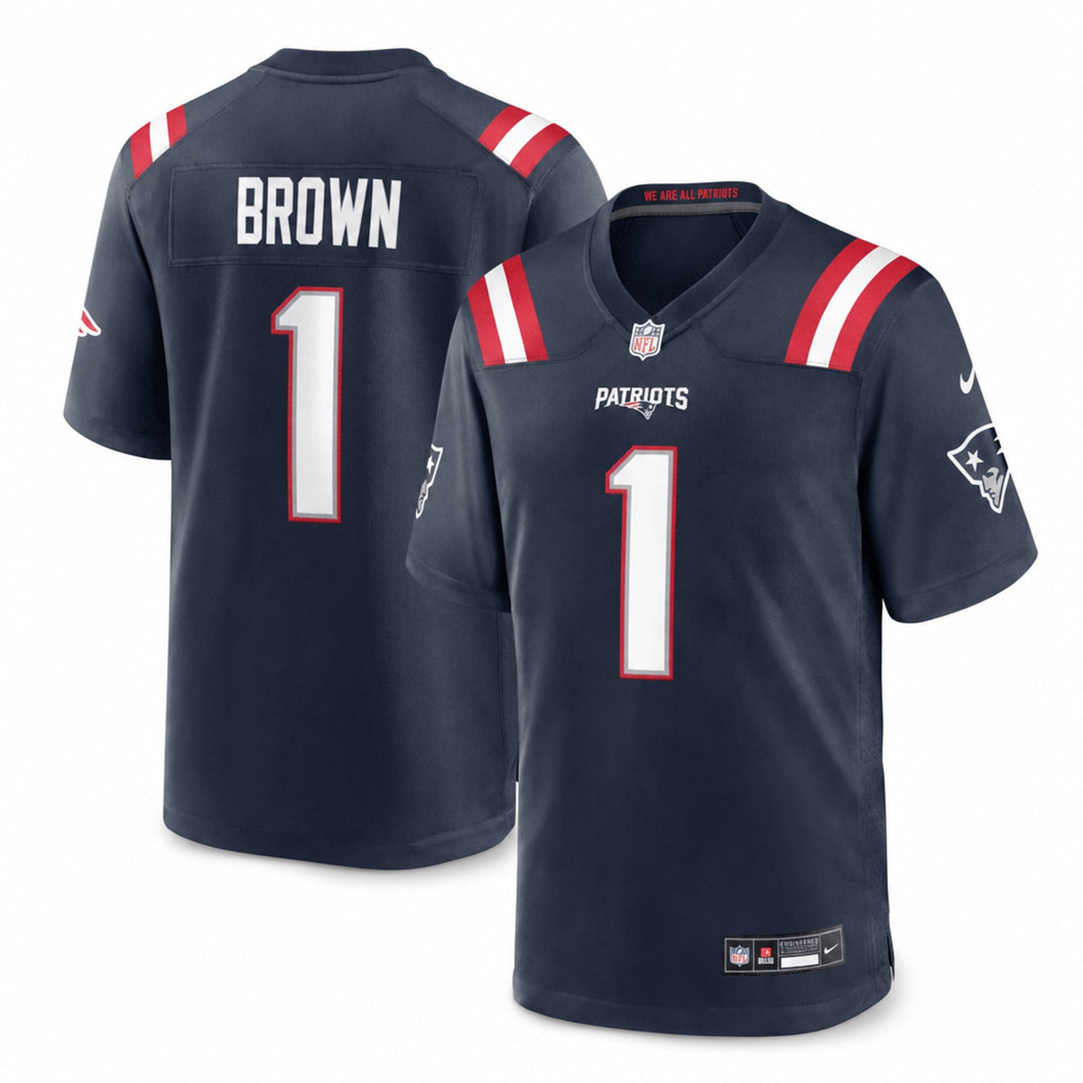 New England Patriots A.J. Brown Navy Game Jersey - 1
