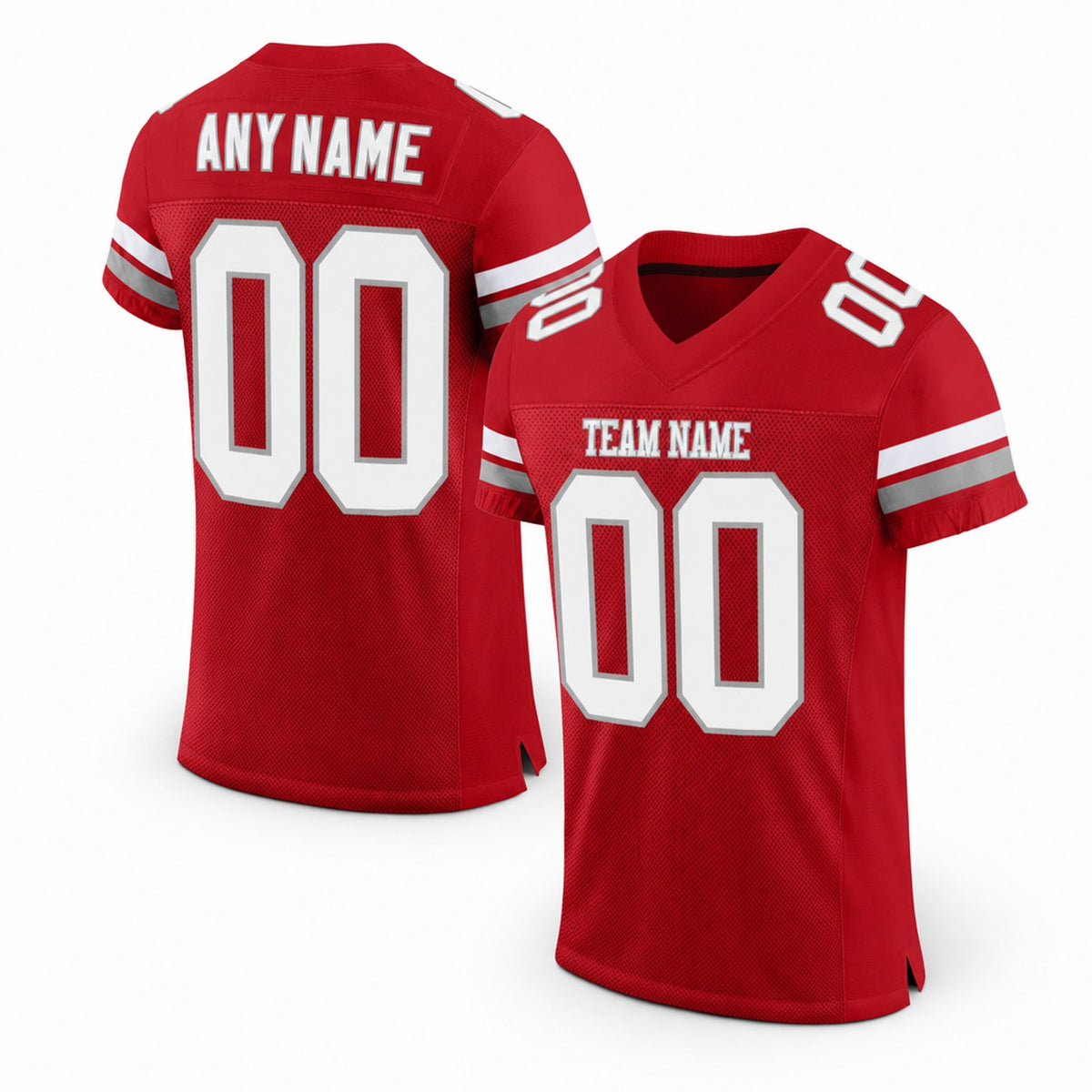Custom Red White-Gray Mesh Football Jersey - 1