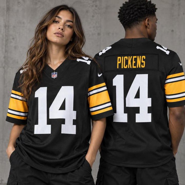 Black White Gold Pittsburgh Inspired George Pickens 14 Football Jersey