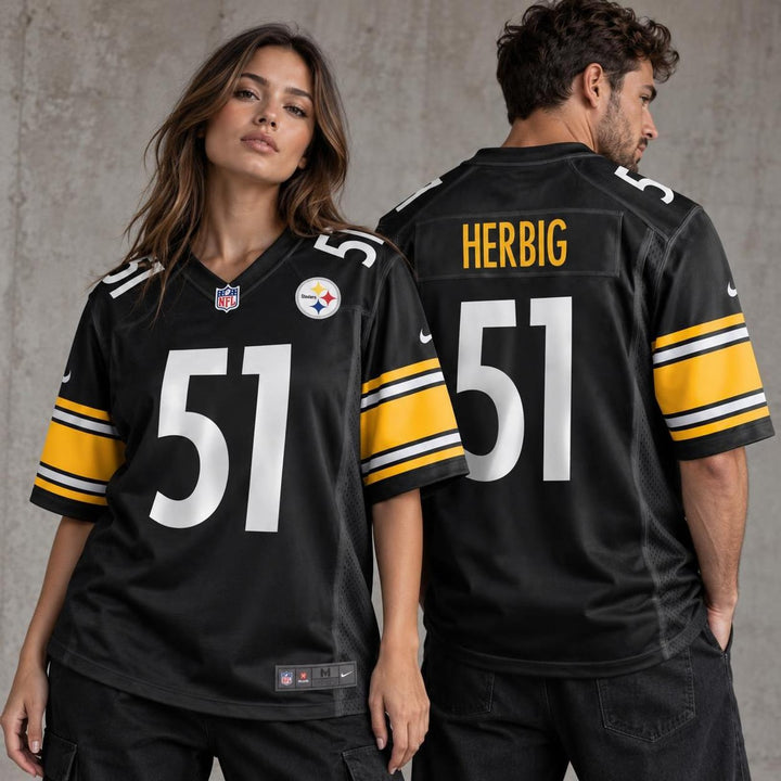 Black White Gold Pittsburgh Inspired Nick Herbig 51 Football Jersey