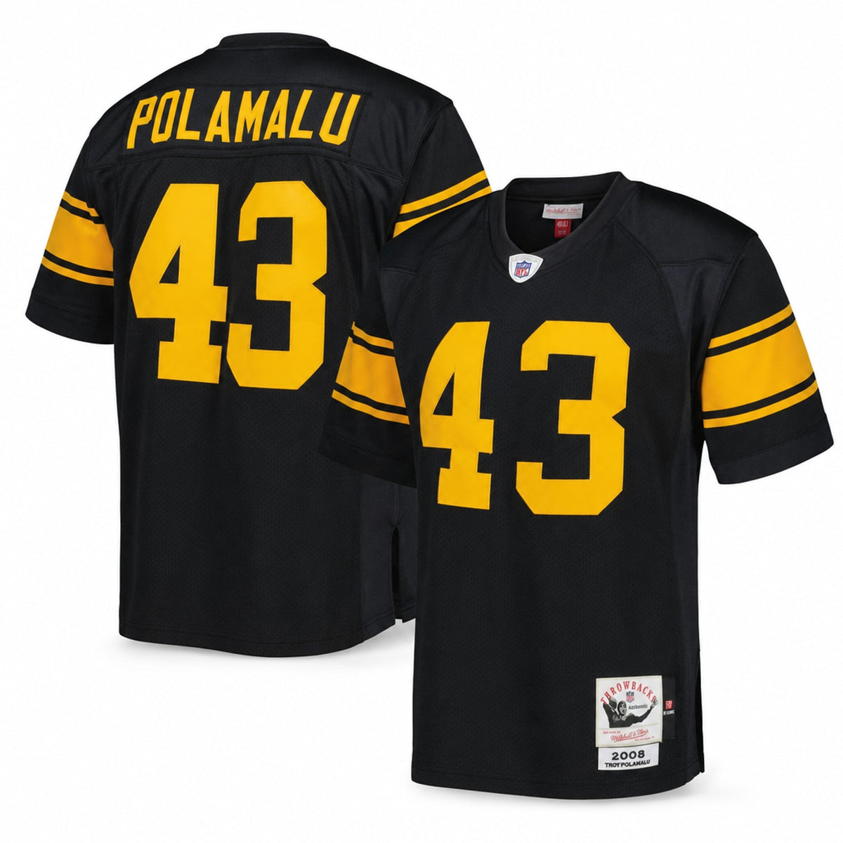 Men's Pittsburgh Steelers 2008 Troy Polamalu Mitchell & Ness Black Throwback Retired Player Jersey JS9531 - 1