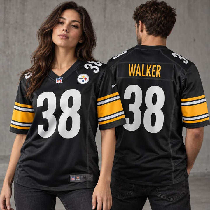Black White Gold Pittsburgh Inspired Mykal Walker 38 Football Jersey