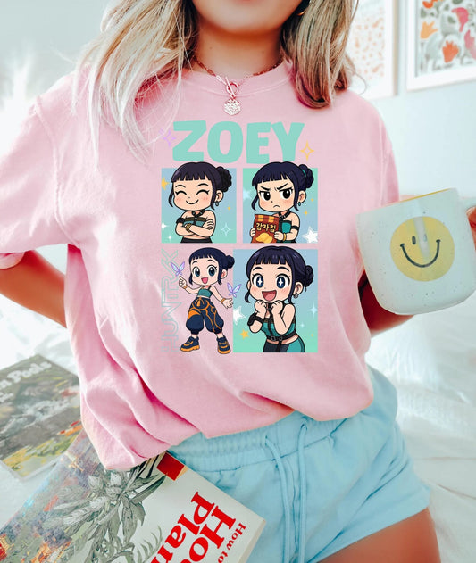 Demon Hunter Zoey Huntrix Fan Tee Cute Chibi Anime Graphic Shirt.jpg