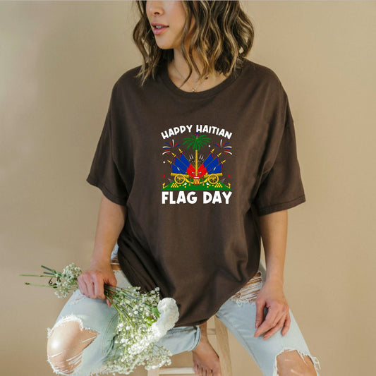 Happy Haitian Flag Day T Shirt Haiti Heritage Patriotic Graphic Tee Unisex Cotton Shirt.jpg