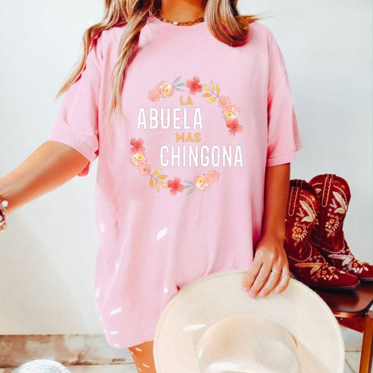 La Abuela M s Chingona T Shirt Spanish Grandma Floral Graphic Tee Unisex Cotton Shirt.jpg
