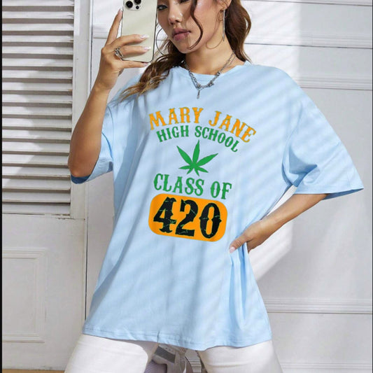 Mary Jane High School Class of 420 T Shirt Retro Collegiate Stoner Graphic Tee Premium 100 Cotton Herbal Humor Top Made in USA.jpg