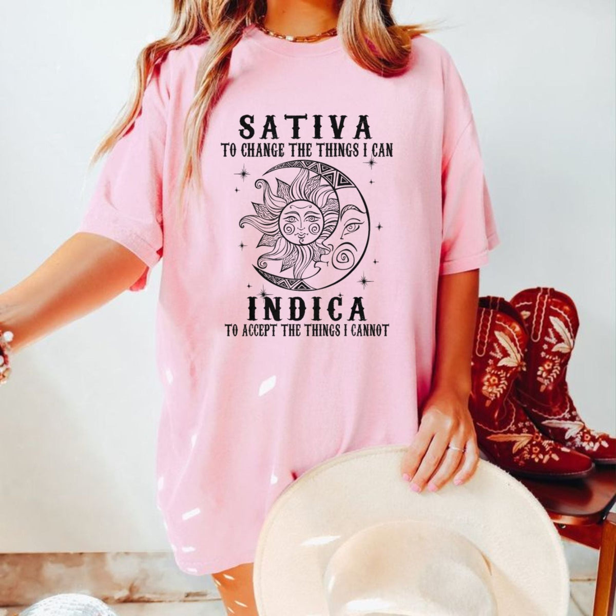 Sativa vs Indica Funny Cannabis T Shirt Serenity Prayer Weed Graphic Tee Premium 100 Cotton Stoner Humor Top Made in USA.jpg