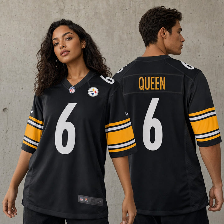 Black White Gold Pittsburgh Inspired Patrick Queen 6 Football Jersey