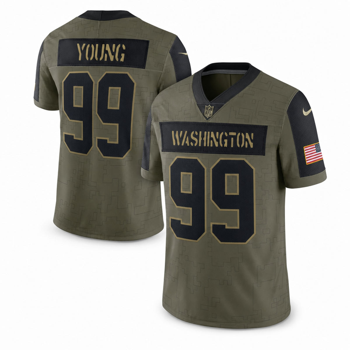 W.Commanders Chase Young Olive 2021 Salute To Service Jersey - 1