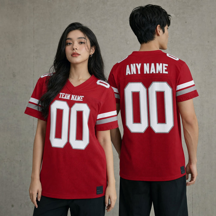 Red White-Gray Mesh Football Jersey Personalized Name Number Shirt