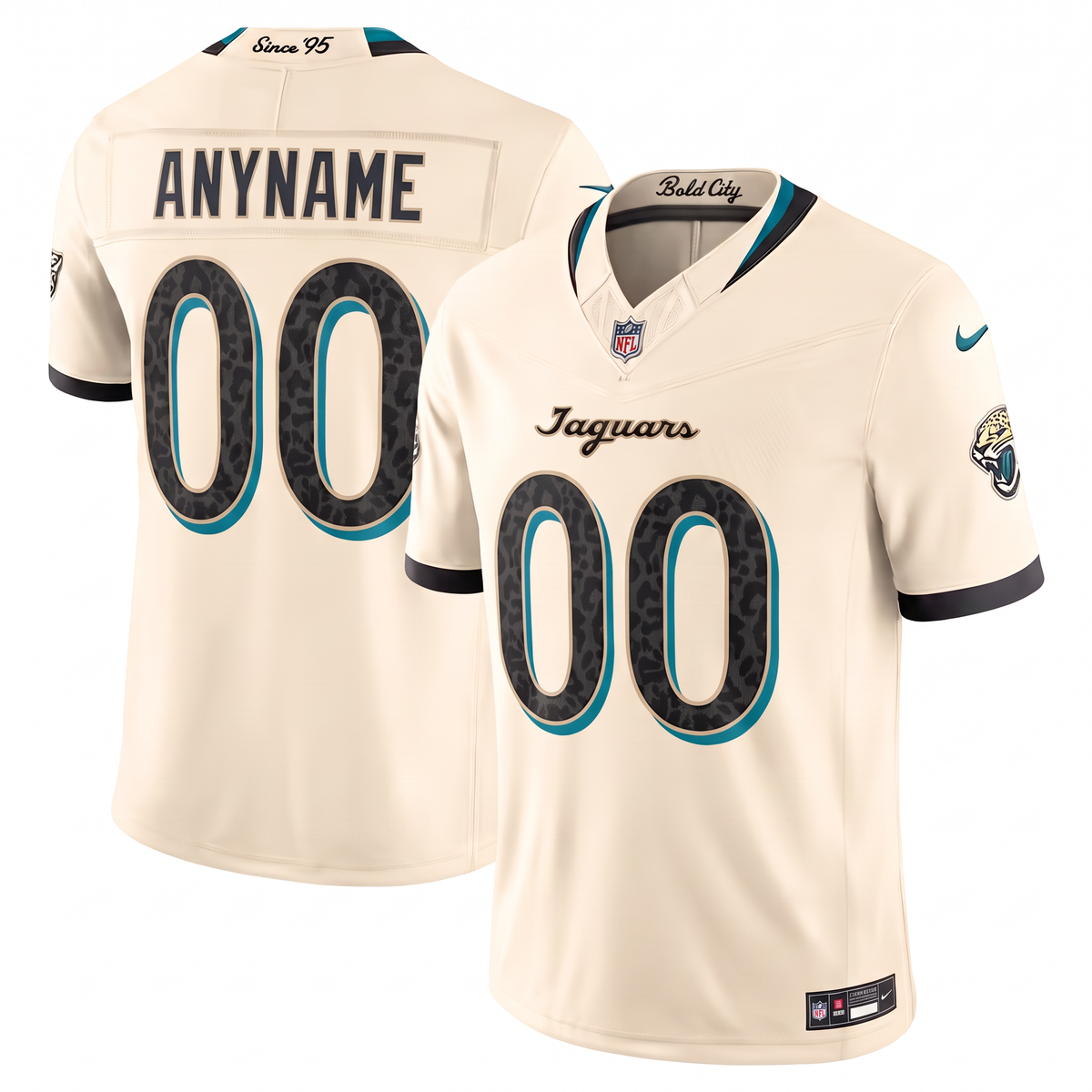 Cream Black Teal Jacksonville Jaguars Inspired Football Jersey Personalized Name Number Shirt