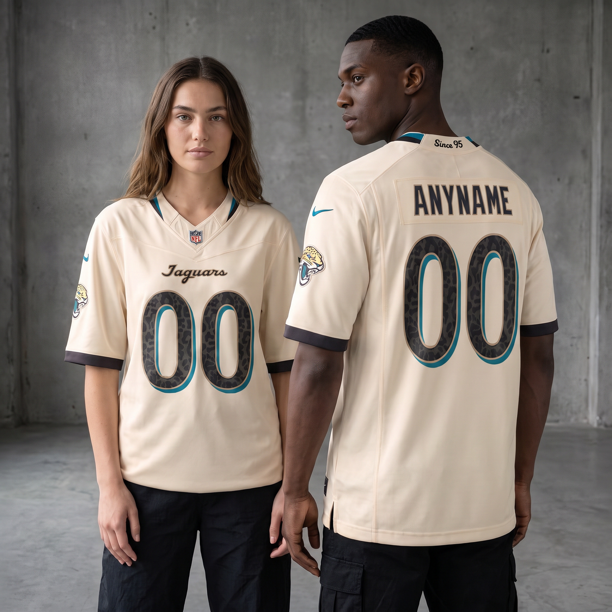 Cream Black Teal Jacksonville Jaguars Inspired Football Jersey Personalized Name Number Shirt