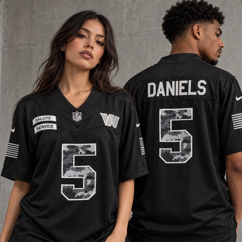 Black Gray White Washington Commanders Inspired Jayden Daniels 5 Football Jersey