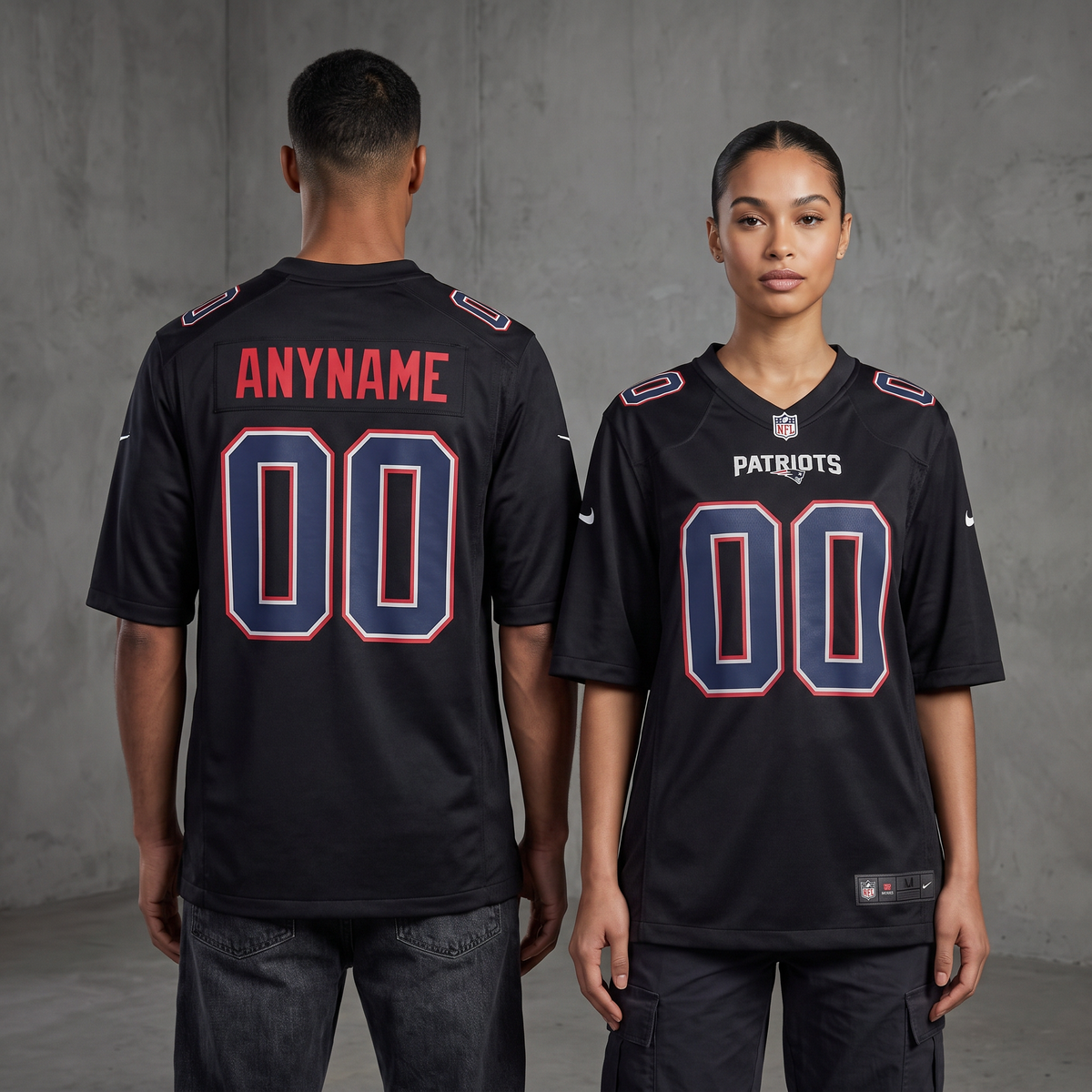 Black New England Patriots Inspired Football Jersey Personalized Name Number Shirt