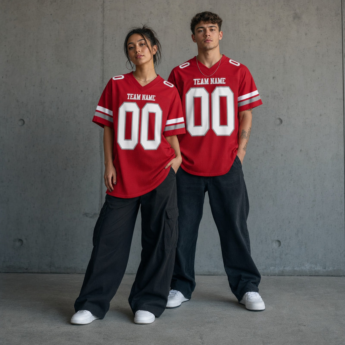 Custom Red White-Gray Mesh Football Jersey - 3