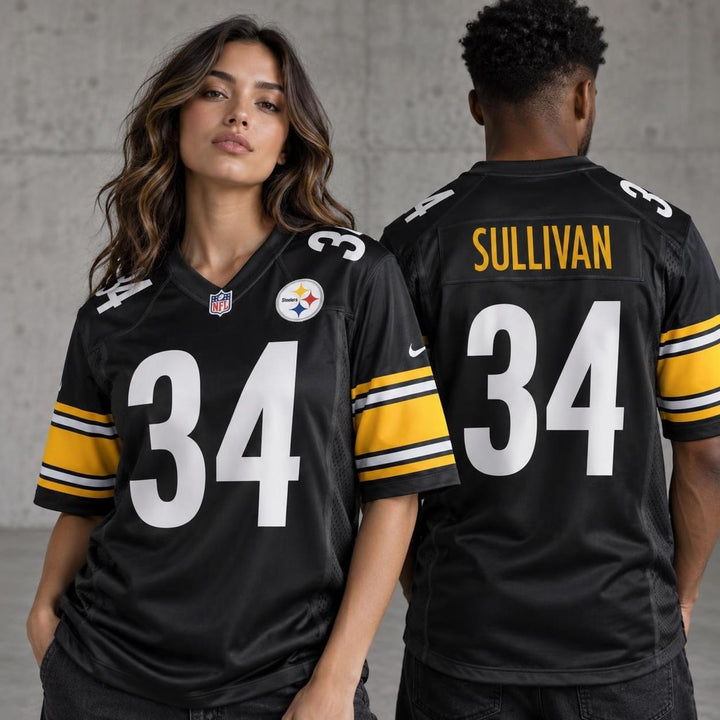 Black White Gold Pittsburgh Steelers Inspired Chandon Sullivan 34 Football Jersey