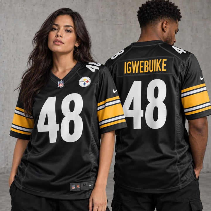 Black White Gold Pittsburgh Inspired Godwin Igwebuike 48 Football Jersey