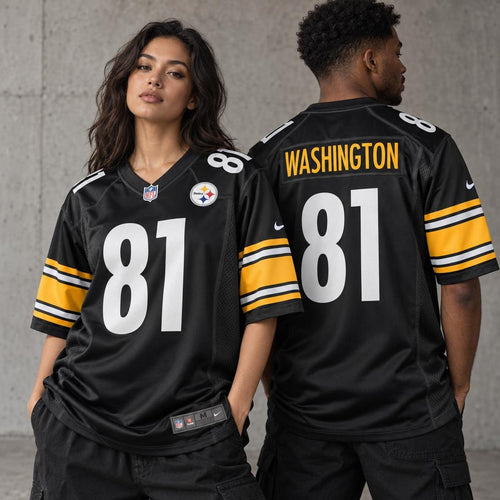 Men's Pittsburgh Steelers Scotty Washington Black Game Jersey JS3742 - 2
