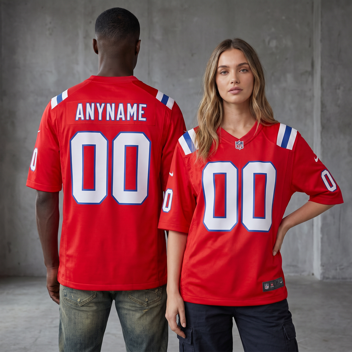 Red White New England Patriots Inspired Football Jersey Personalized Name Number Shirt