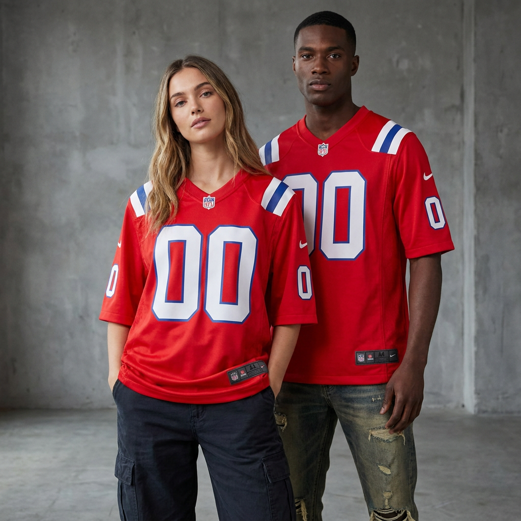 Red White New England Patriots Inspired Football Jersey Personalized Name Number Shirt