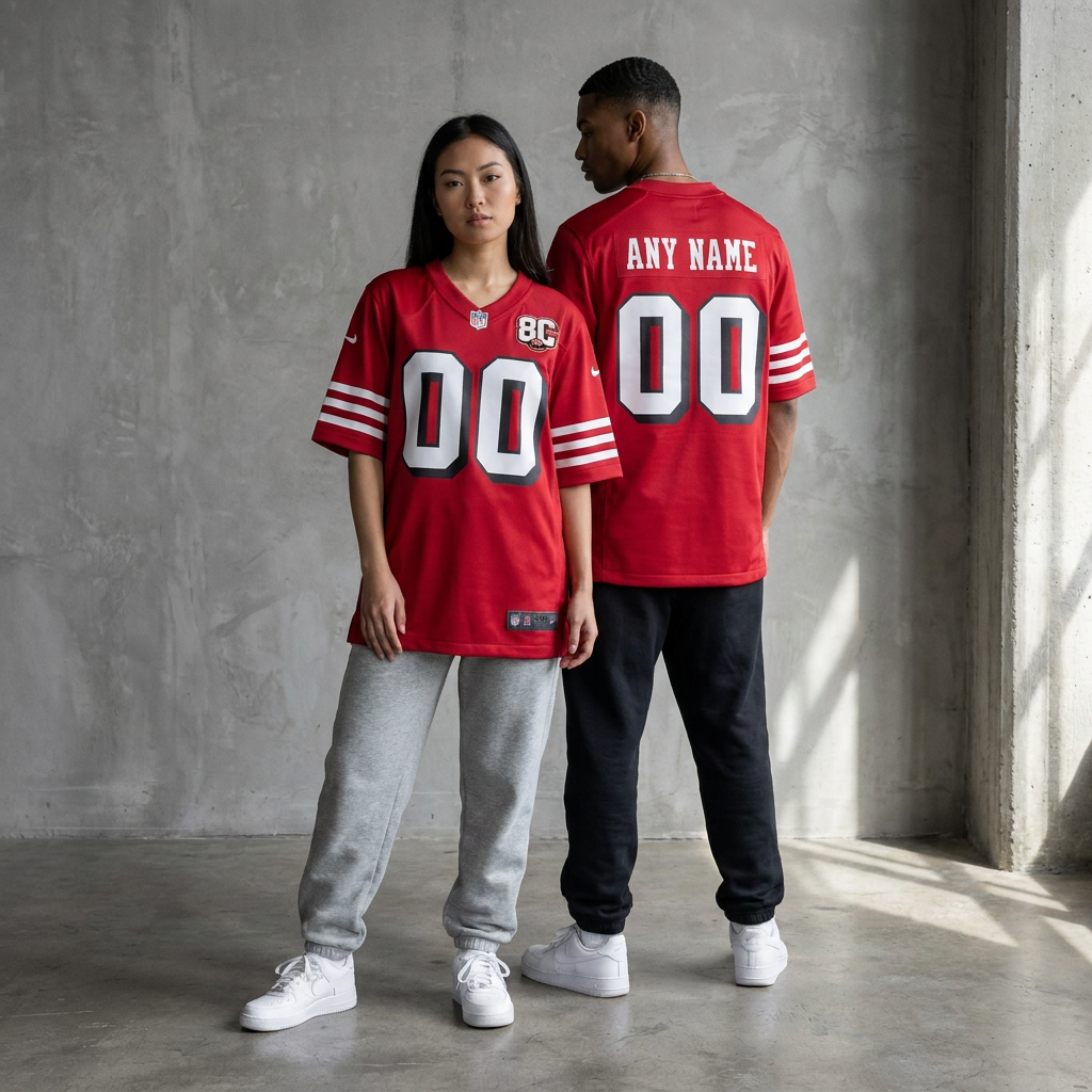 Red White San Francisco 49ers Inspired Football Jersey Personalized Name Number Shirt