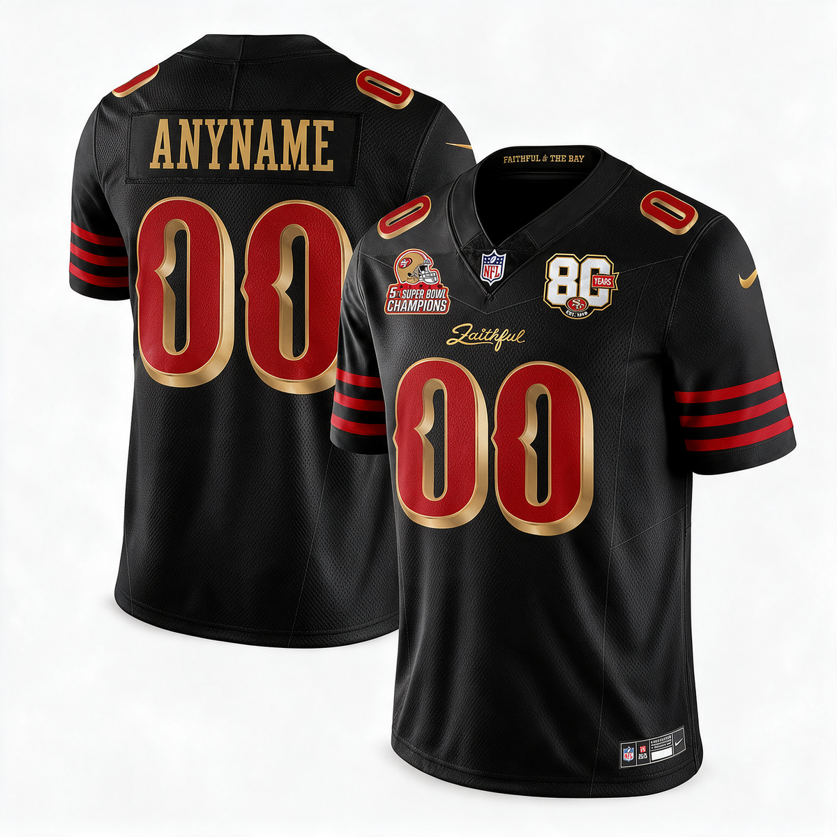 San Francisco 49ers Black Custom Name & Number Football Jersey – 80 Years