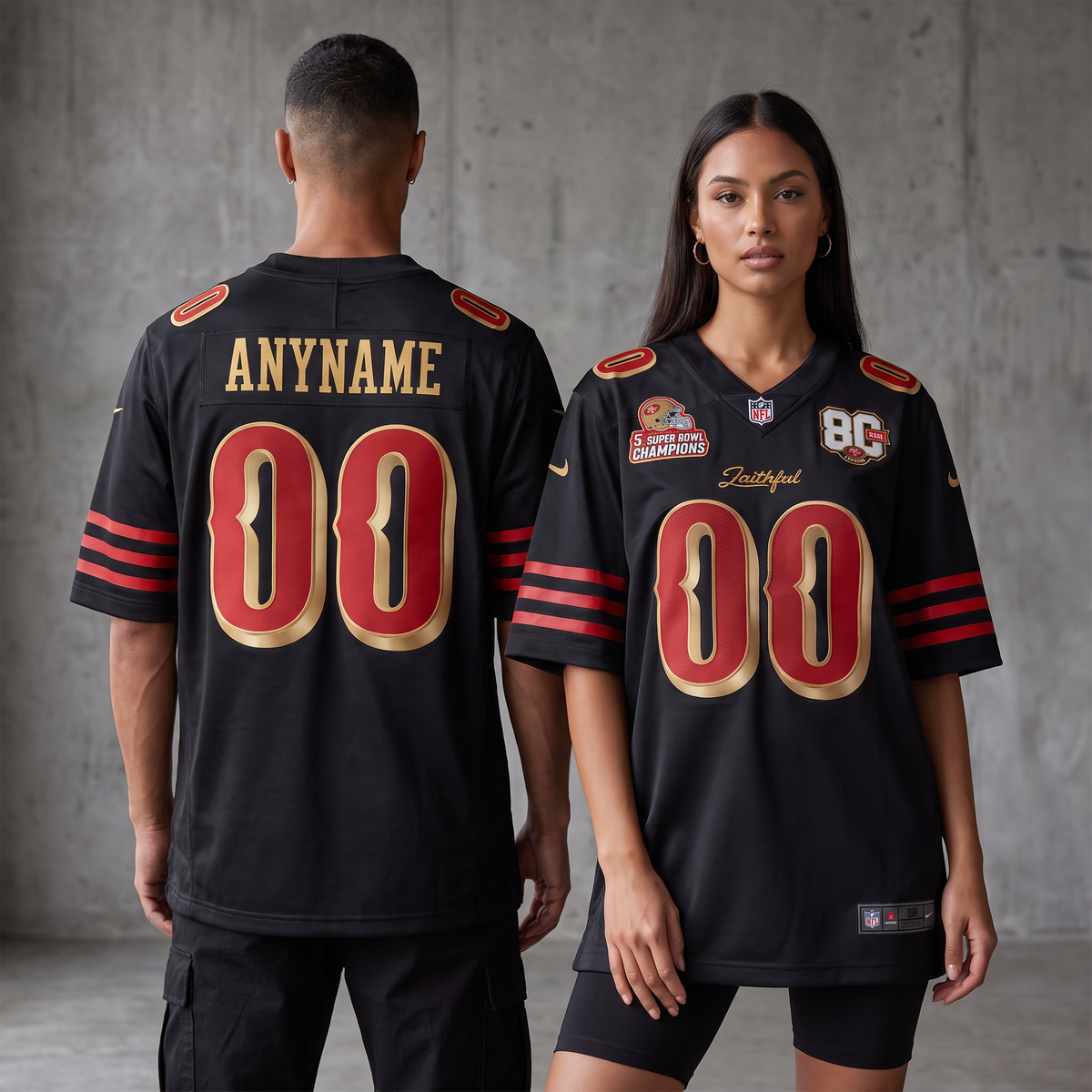 San Francisco 49ers Black Custom Name & Number Football Jersey – 80 Years