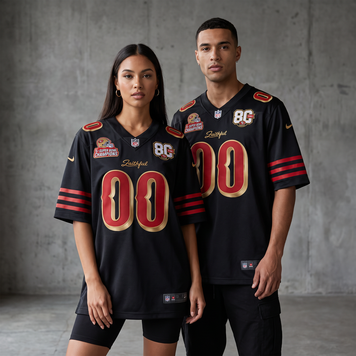 San Francisco 49ers Black Custom Name & Number Football Jersey – 80 Years