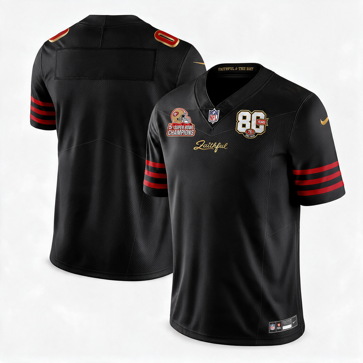 San Francisco 49ers Black Custom Name & Number Football Jersey – 80 Years