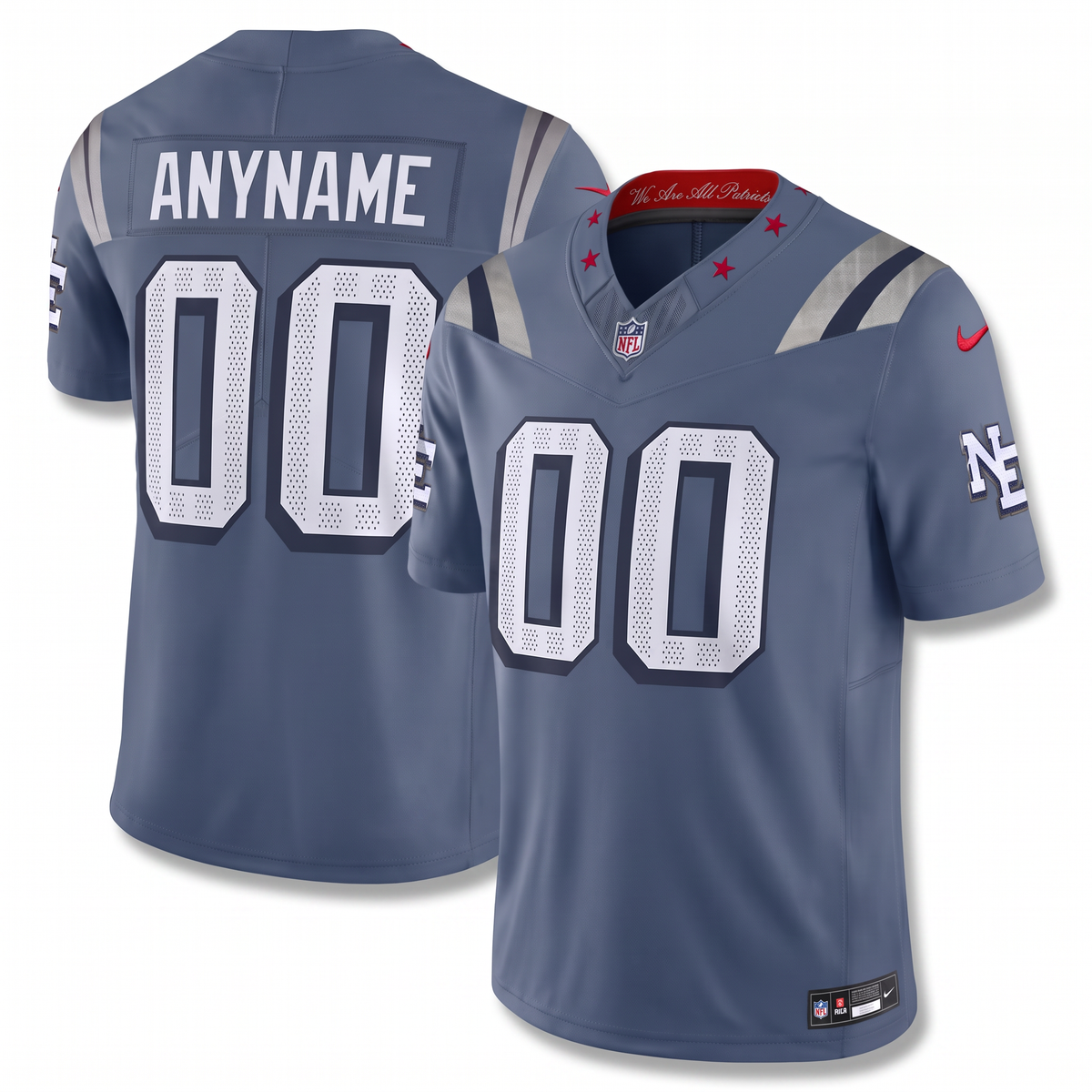 Steel Blue Silver Red New England Patriots Inspired Football Jersey Personalized Name Number Shirt