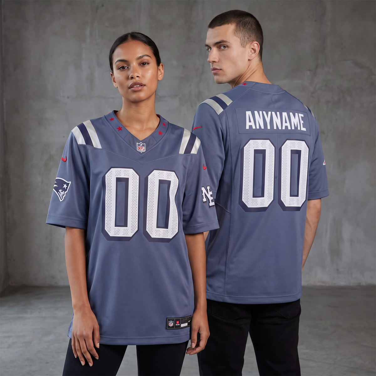 Steel Blue Silver Red New England Patriots Inspired Football Jersey Personalized Name Number Shirt
