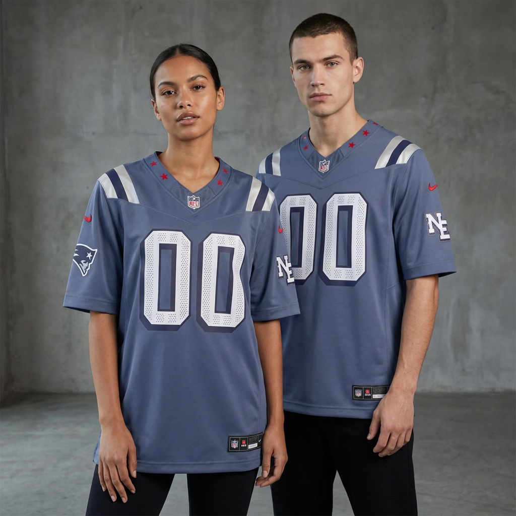 Steel Blue Silver Red New England Patriots Inspired Football Jersey Personalized Name Number Shirt
