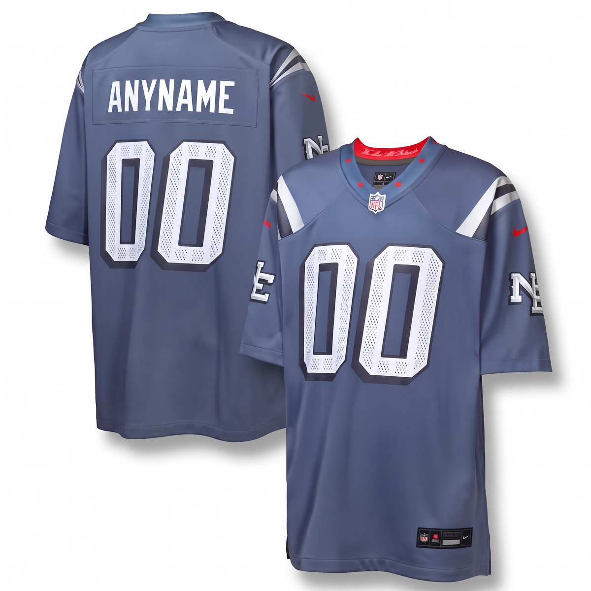 Steel Blue Silver White New England Patriots Inspired Football Jersey Personalized Name Number Shirt