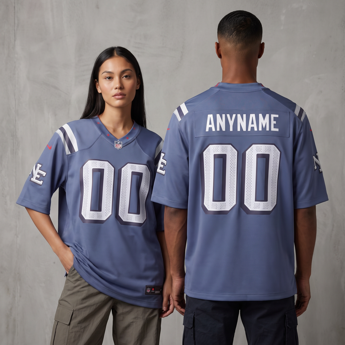 Steel Blue Silver White New England Patriots Inspired Football Jersey Personalized Name Number Shirt