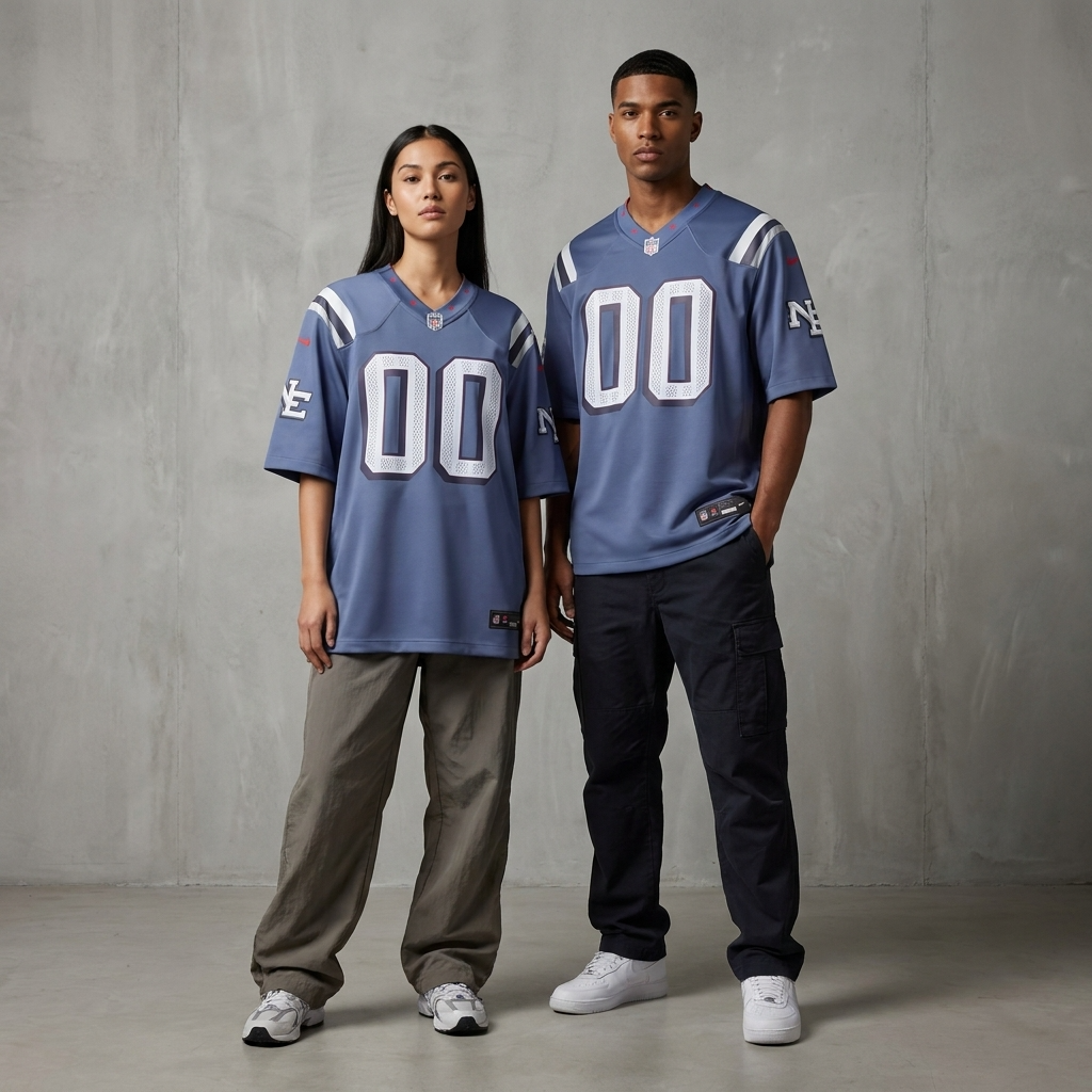Steel Blue Silver White New England Patriots Inspired Football Jersey Personalized Name Number Shirt