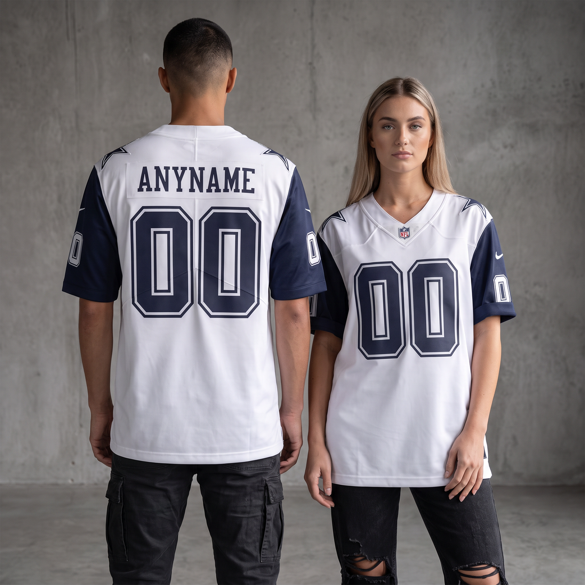 White Navy Blue Dallas Cowboys Inspired Football Jersey Personalized Name Number Shirt