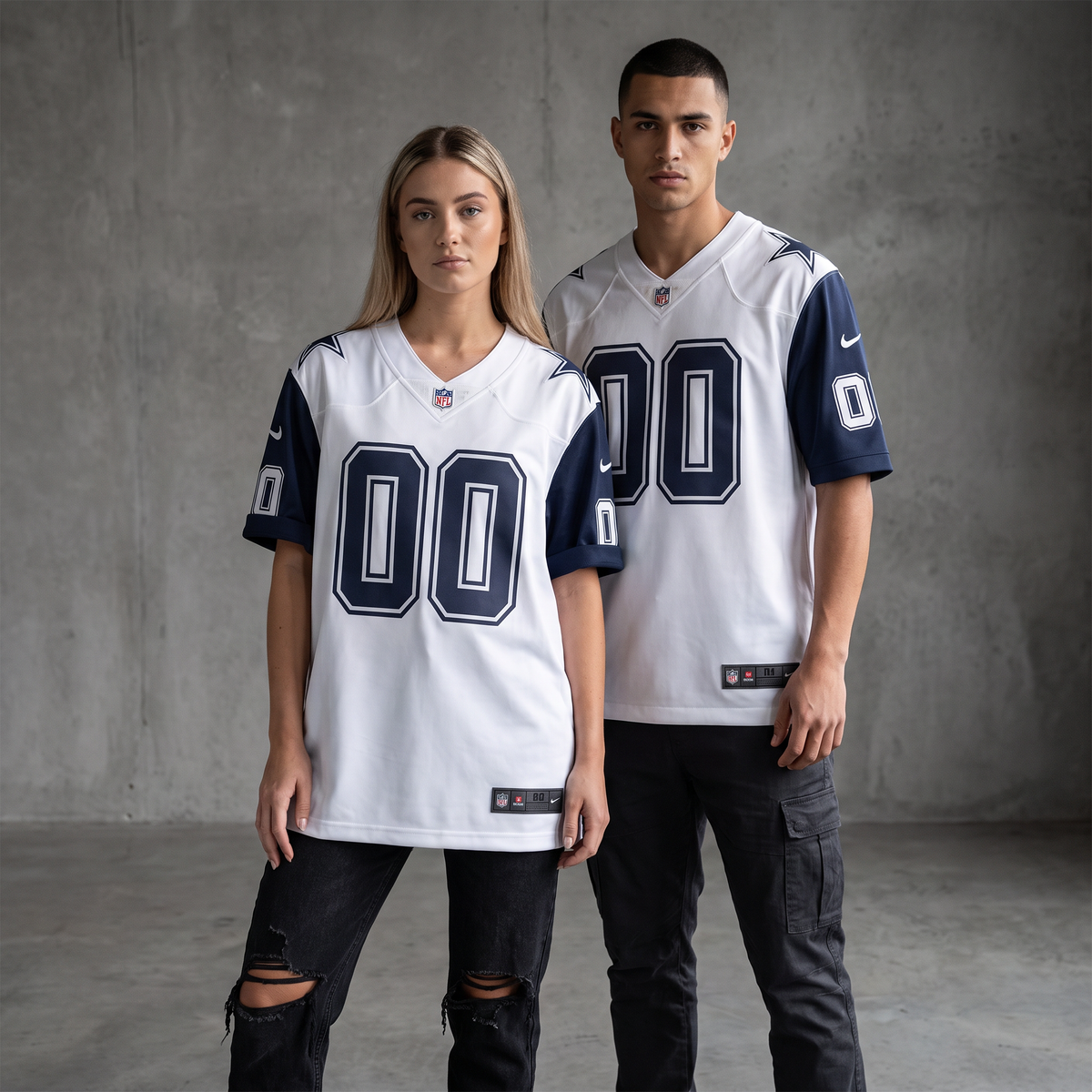 White Navy Blue Dallas Cowboys Inspired Football Jersey Personalized Name Number Shirt