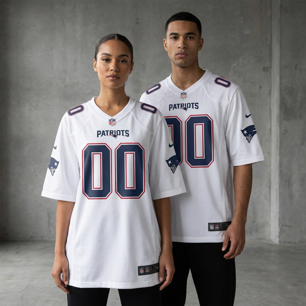 White Navy Blue New England Patriots Inspired Football Jersey Personalized Name Number Shirt