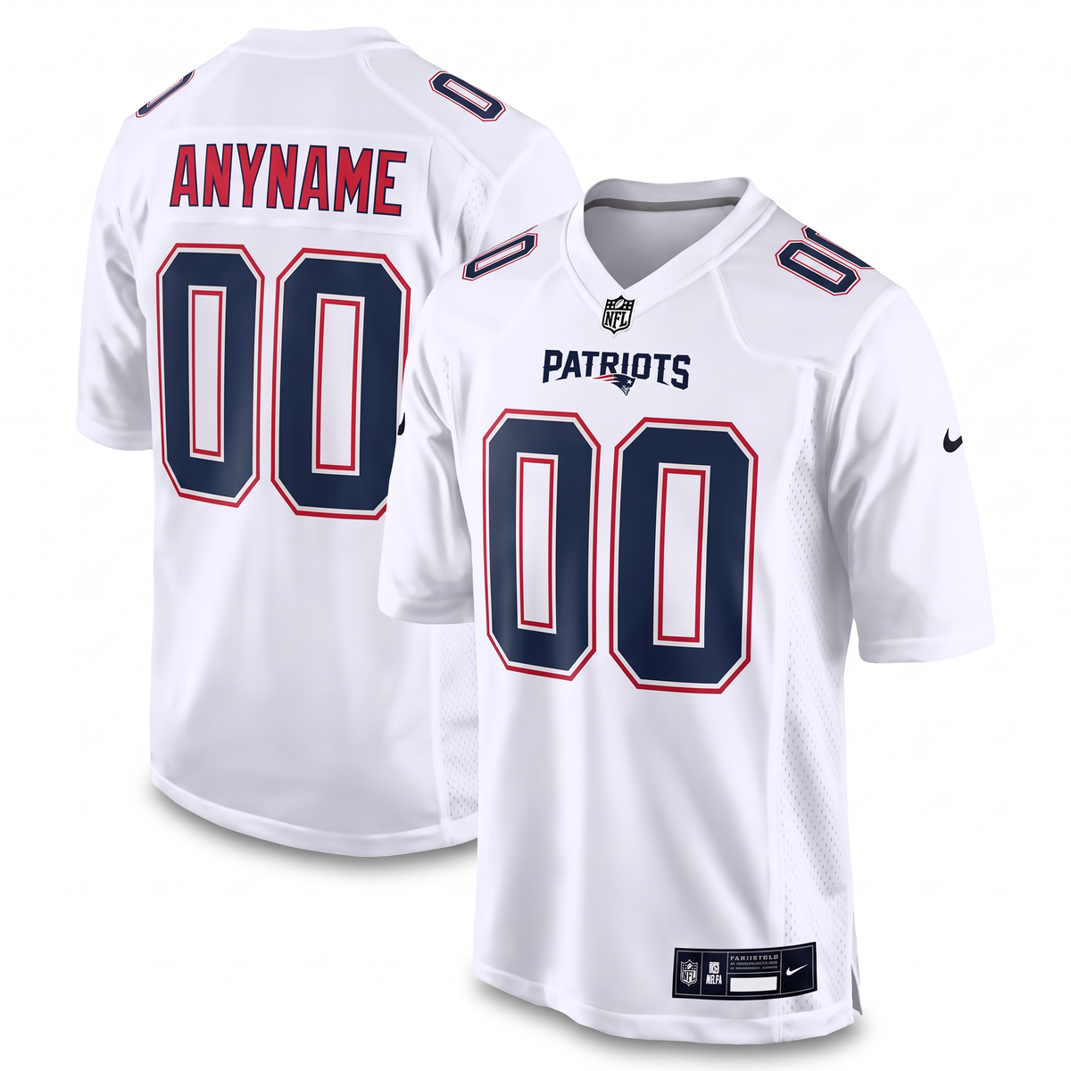 White Navy Blue New England Patriots Inspired Football Jersey Personalized Name Number Shirt