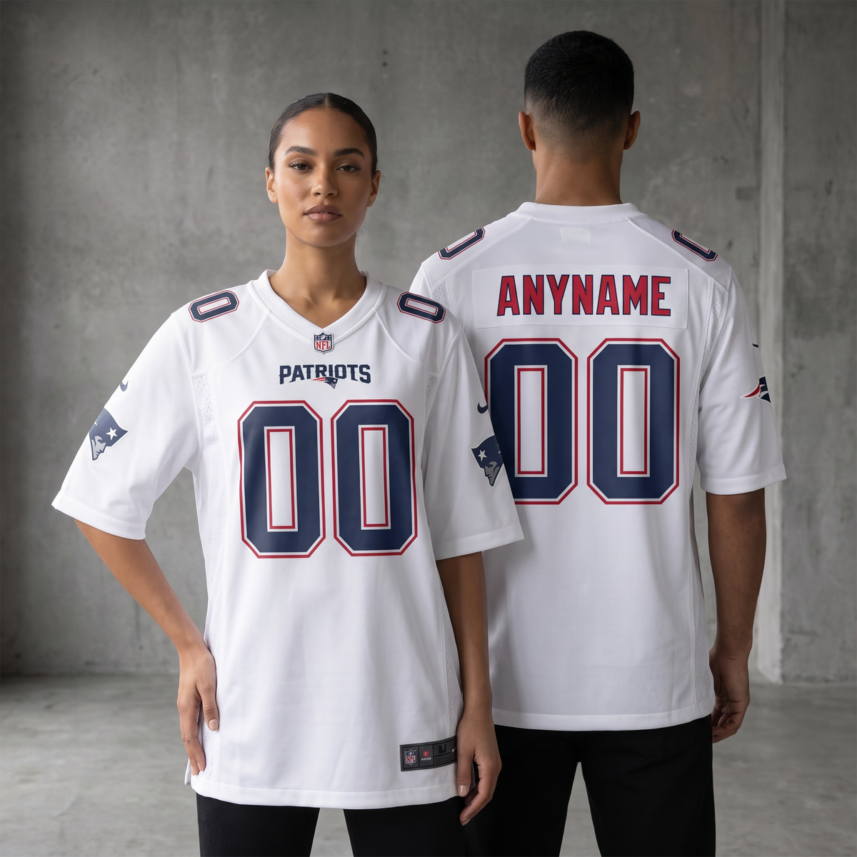 White Navy Blue New England Patriots Inspired Football Jersey Personalized Name Number Shirt