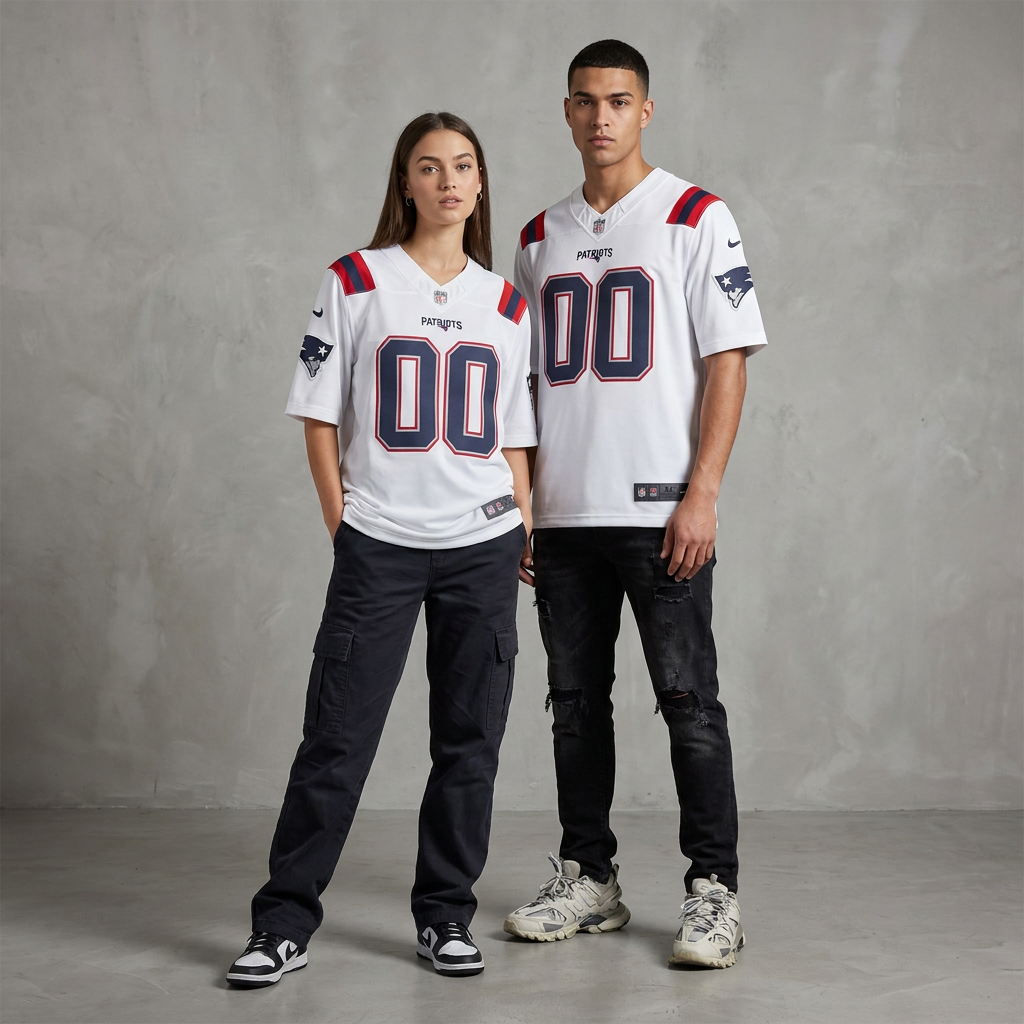 White Navy Blue Red New England Patriots Inspired Football Jersey Personalized Name Number Shirt