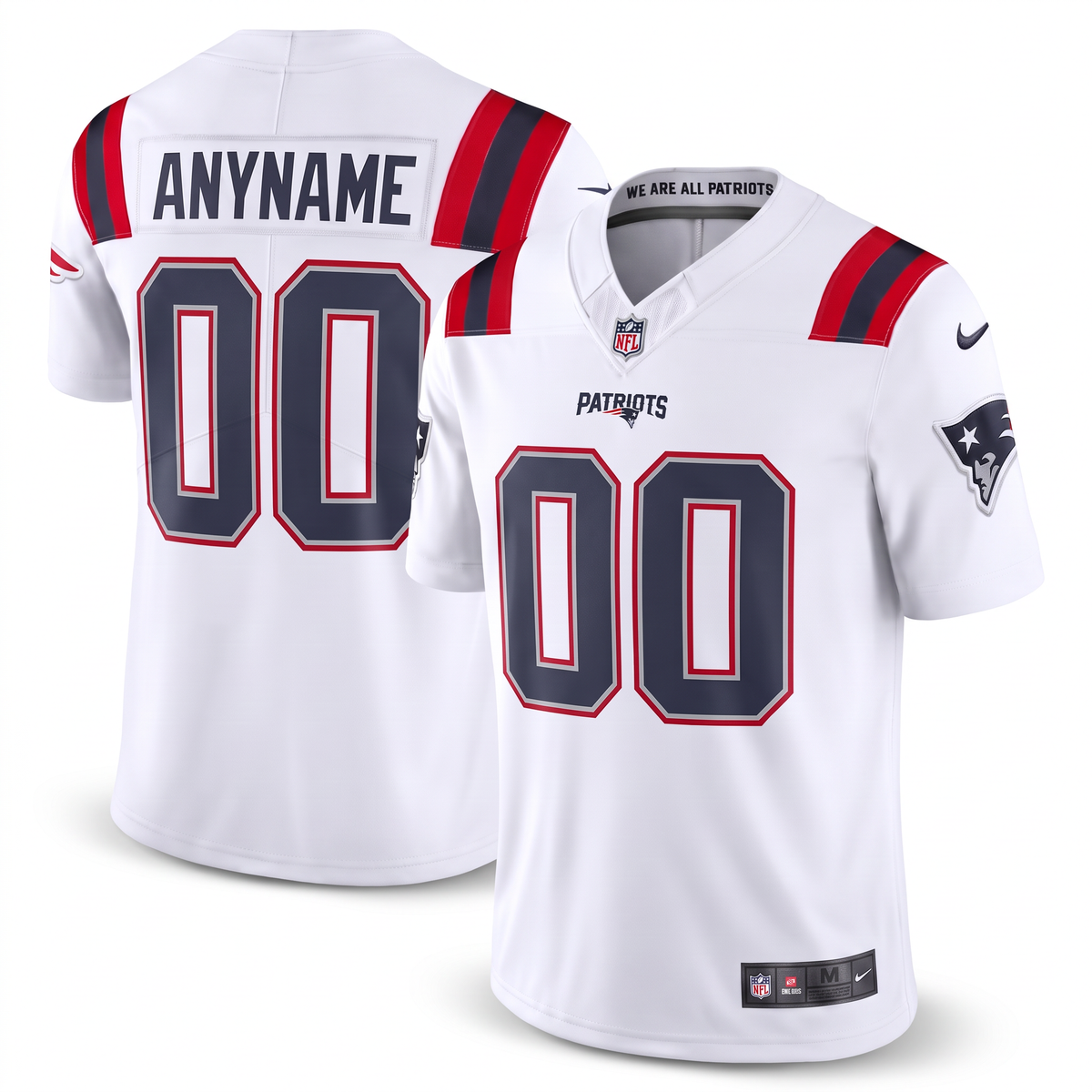 White Navy Blue Red New England Patriots Inspired Football Jersey Personalized Name Number Shirt