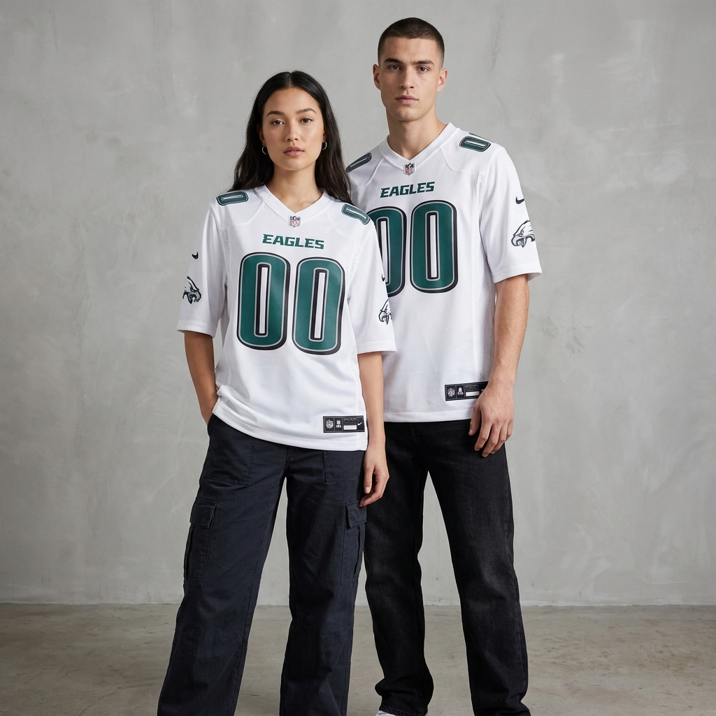 White Philadelphia Eagles Inspired Football Jersey Personalized Name Number Shirt