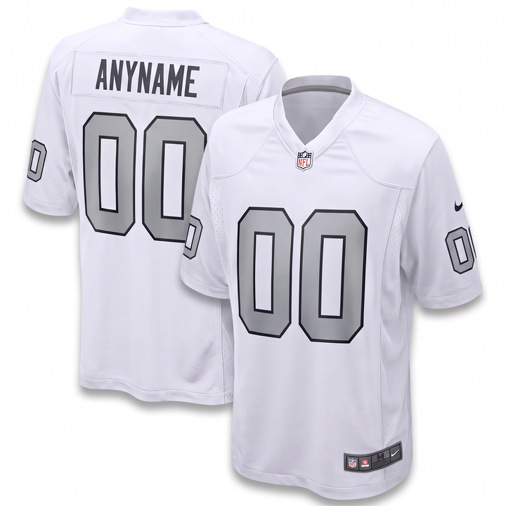 White Silver Las Vegas Raiders Inspired Football Jersey Personalized Name Number Shirt