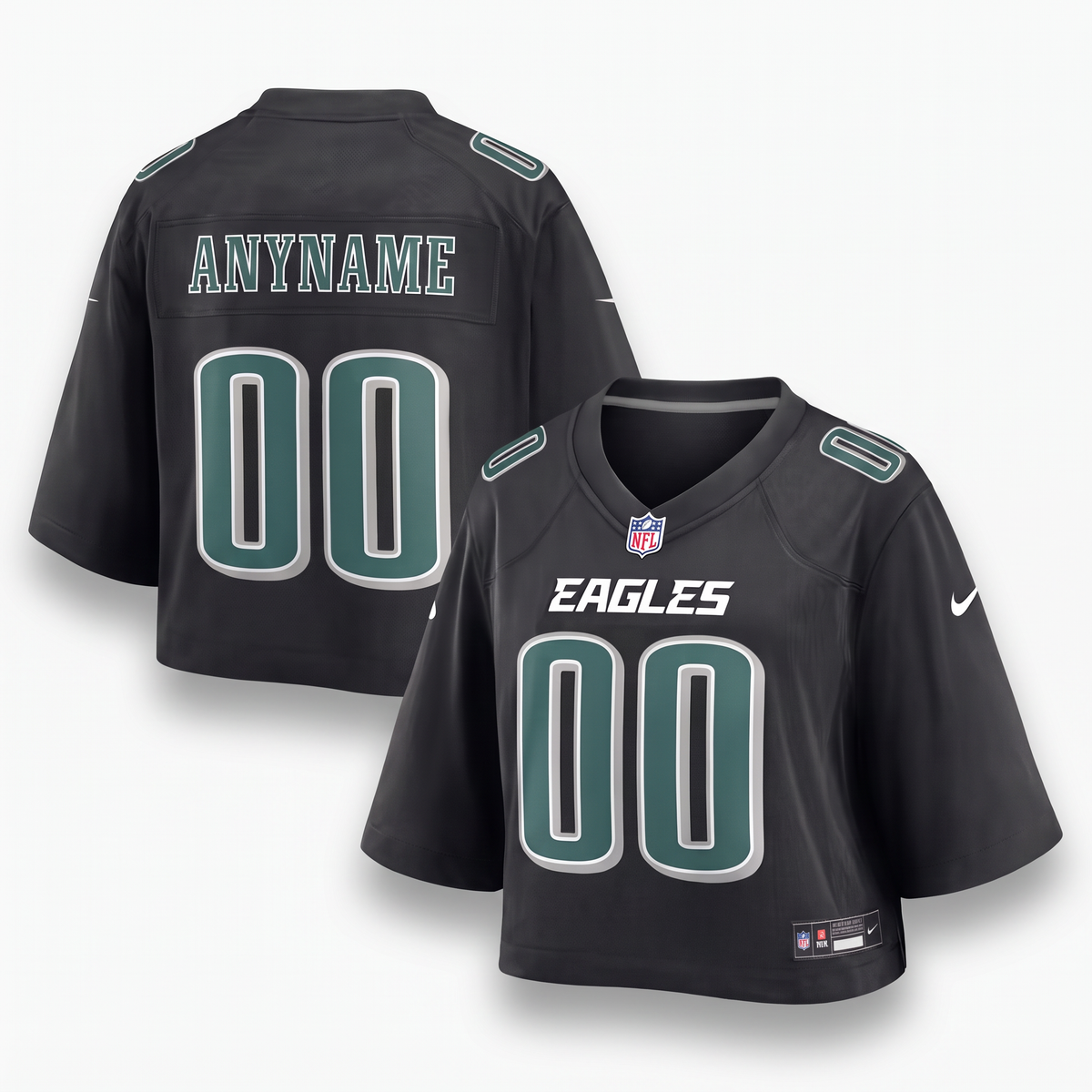Women's Cropped | Black Green Philadelphia Eagles Inspired Football Jersey Personalized Name Number Shirt