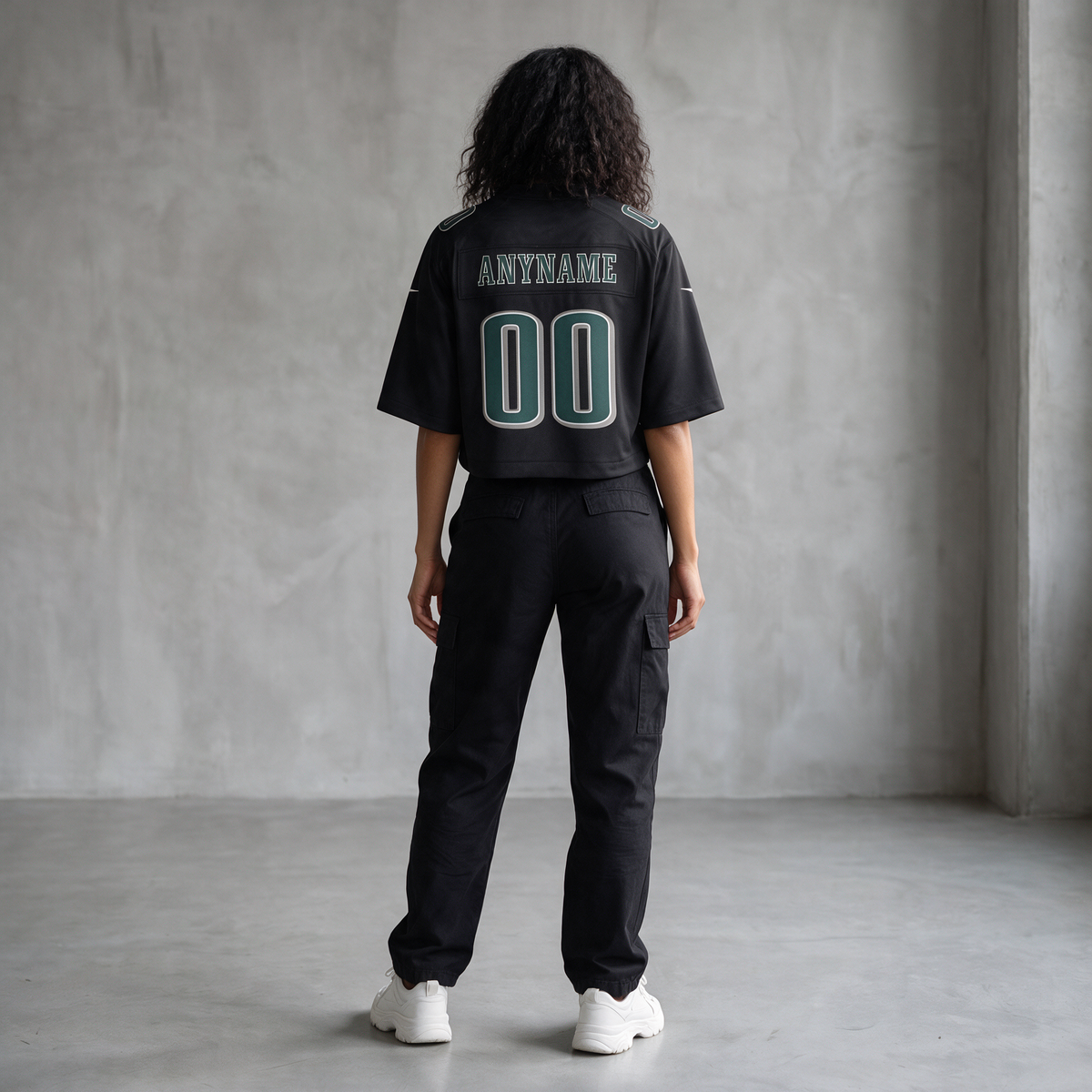 Women's Cropped | Black Green Philadelphia Eagles Inspired Football Jersey Personalized Name Number Shirt