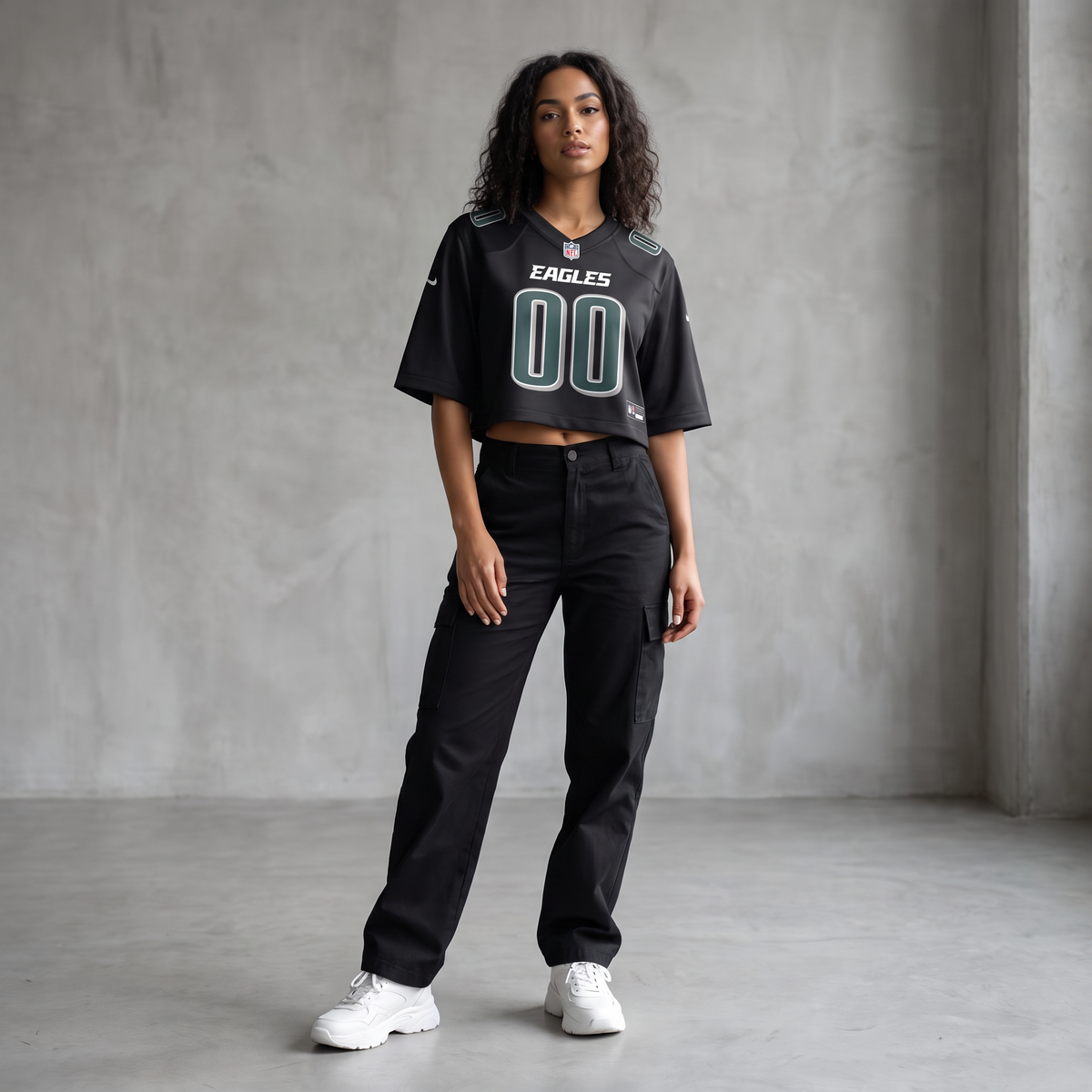 Women's Cropped | Black Green Philadelphia Eagles Inspired Football Jersey Personalized Name Number Shirt