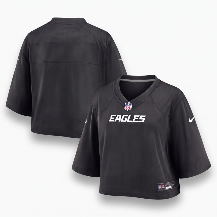 Women's Cropped | Black Green Philadelphia Eagles Inspired Football Jersey Personalized Name Number Shirt